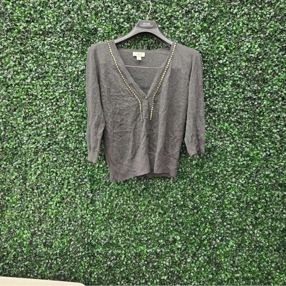 Loft Gray Beaded Sweater - Size Small!